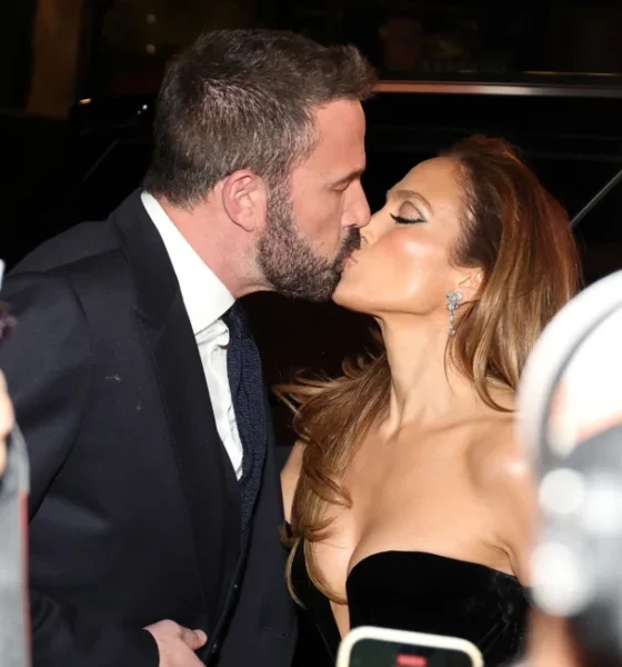 Ben Affleck and Jennifer Lopez kiss during the Los Angeles premiere of Amazon MGM Studios "This Is Me...Now: A Love Story" at Dolby Theatre in Hollywood, California on February 13, 2024.