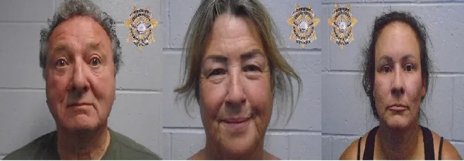 Gary Miller, Janis Miller, and Tiffany Miller were identified and arrested on Wednesday, August 7, by the Storey County Sheriff’s Office.