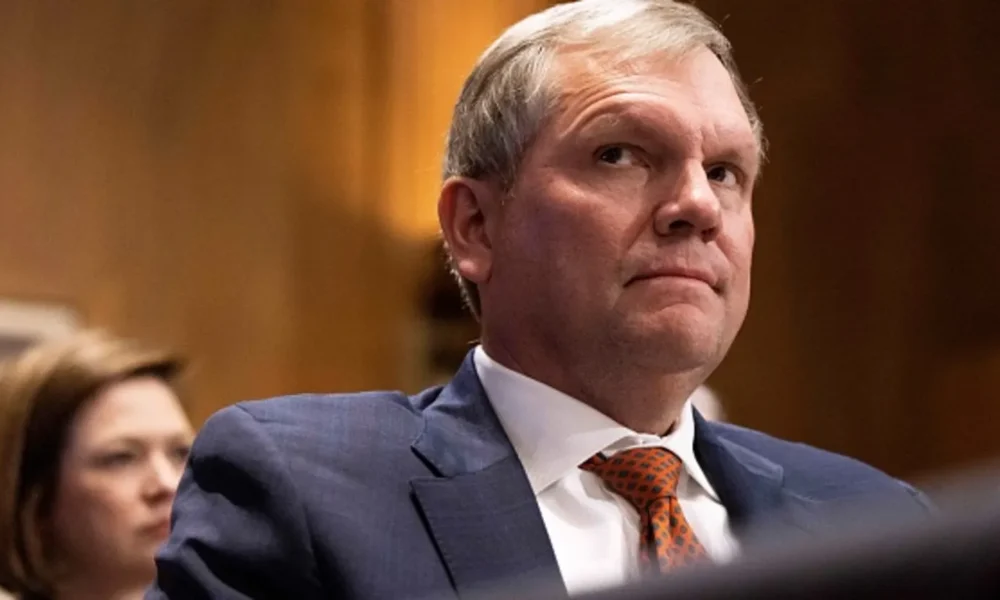 Norfolk Southern CEO Alan Shaw testifies at a hearing before the Senate Environment and Public Works Committee on protecting public health and the environment in the wake of the Norfolk Southern train derailment and chemical release in East Palestine, Ohio in Washington, D.C., the United States, March 9, 2023.