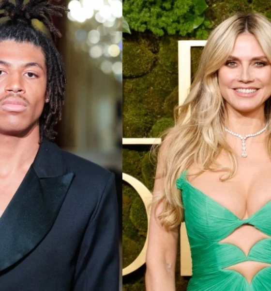 Henry Samuel, Heidi Klum’s son, makes his runway debut at Paris Haute Couture Fashion Week, opening the Lena Erziak show in a sleek black pantsuit.