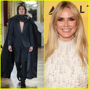 Henry Samuel, Heidi Klum’s son, makes his runway debut at Paris Haute Couture Fashion Week, opening the Lena Erziak show in a sleek black pantsuit.